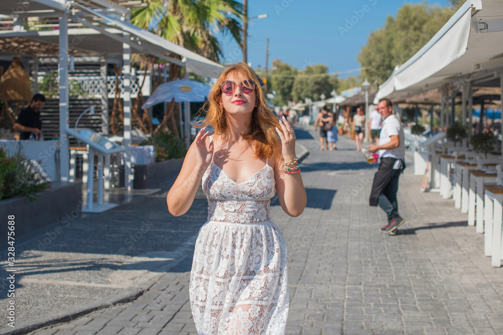 Travelling and adventure time. Nice plus size nice woman at vacation in Greece, rest in city Travelling and adventure time. Nice plus size nice woman at vacation in Greece, rest in city