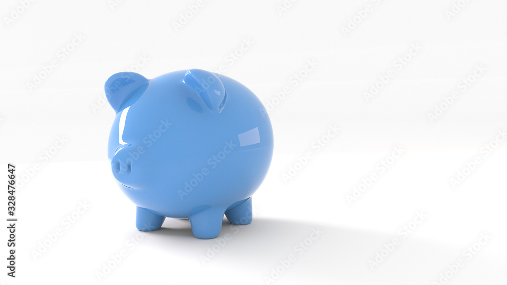 blue piggy bank on a white background, 3D rendering blue piggy bank on a white background, 3D rendering