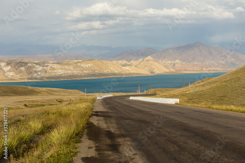 road to Toktogul reservoir, reservoir in the territory of the Toktogul district of the Jalal-Abad region of Kyrgyzstan.
