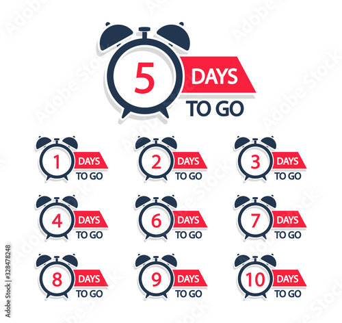 Countdown days to go badges. Numbers days left.