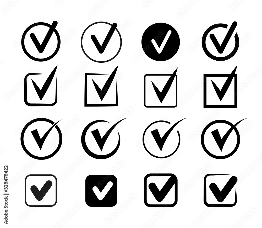 Vector black checkmarks. Set of check mark icons.