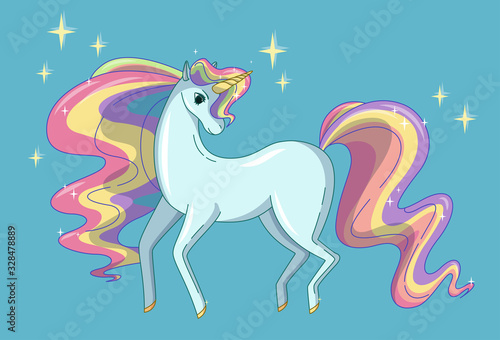 Unicorn with waving mane and tail. Vector illustration
