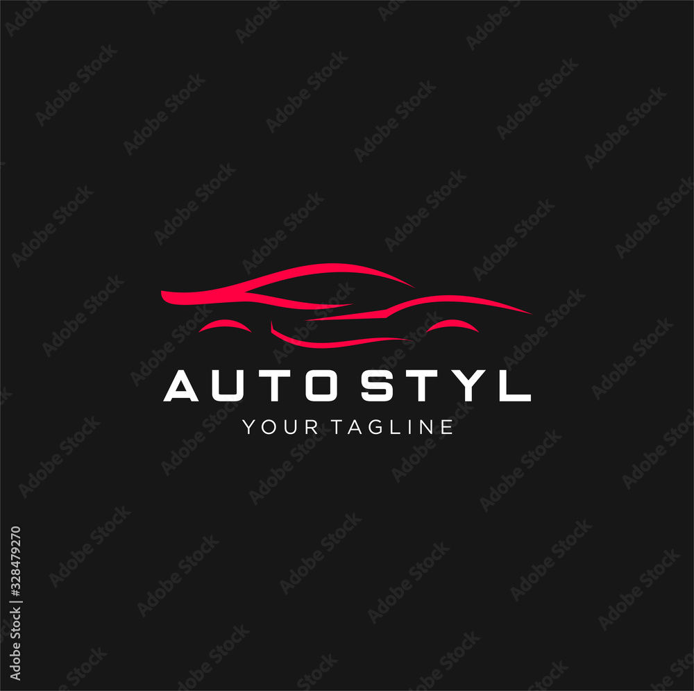 Automotive car logo design with concept sports vehicle icon silhouette on black background. Vector illustration. Automotive car logo design with concept sports vehicle icon silhouette on black background. Vector illustration.