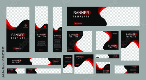 set of creative web banners of standard size with a place for photos. Vertical, horizontal and square template. vector illustration