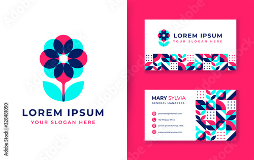 overlapping color Flower logo design with bauhaus style