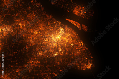 Photography Shanghai top view from satellite at night