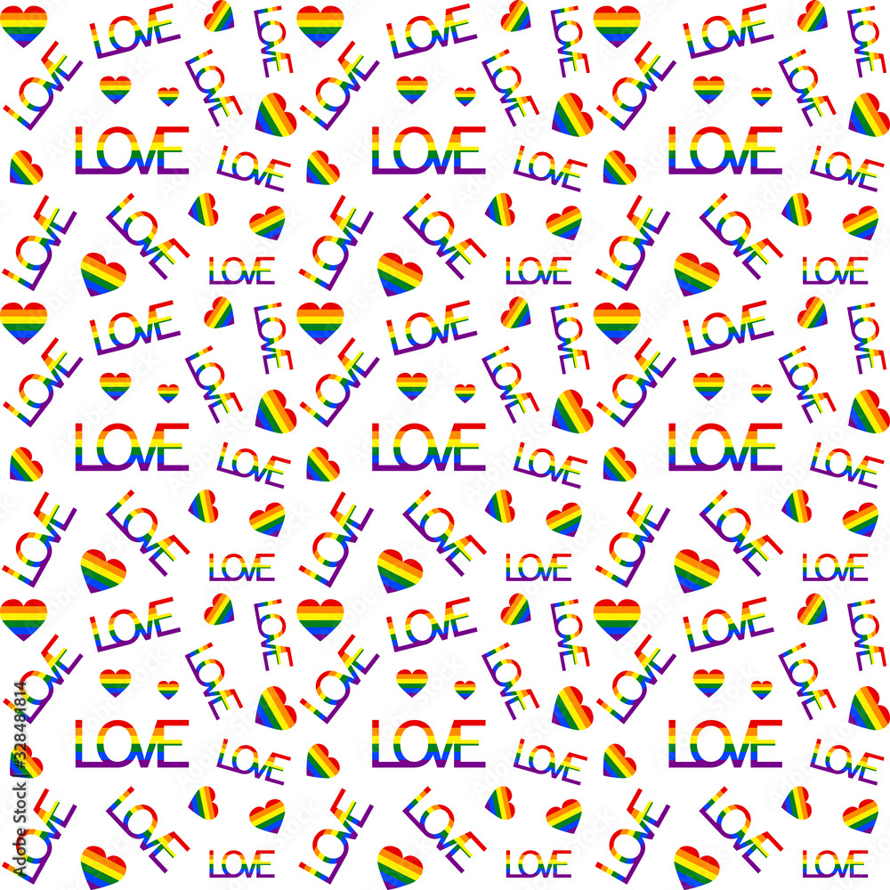 LGBT pride flag with heart pattern and love text LGBT pride flag with heart pattern and love text