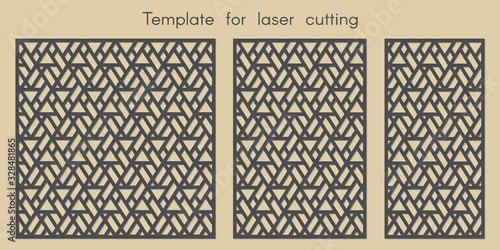 Template for laser cutting. Stencil for panels of wood, metal. Geometric pattern. Abstract background for cut. Decorative cards. Ratio 1:1, 2:3, 1:2. Vector illustration 