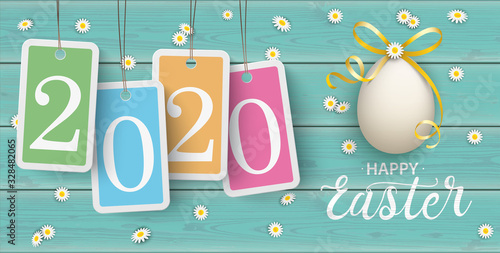 Happy Easter Eggs Daisy Wooden Price Stickers Turquoise 2020 Header