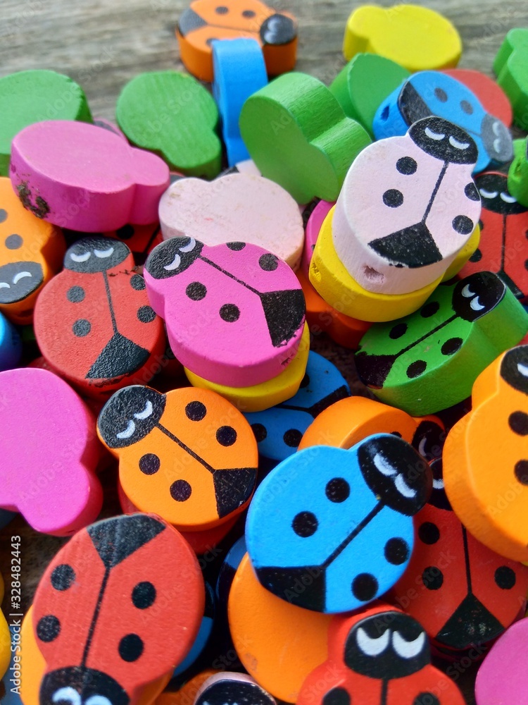 Colorful wooden bead. Recycle wood for craft