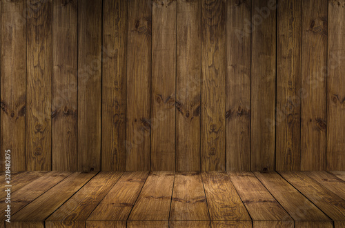 Vintage wooden wall in perspective view, grunge background. © Angelov