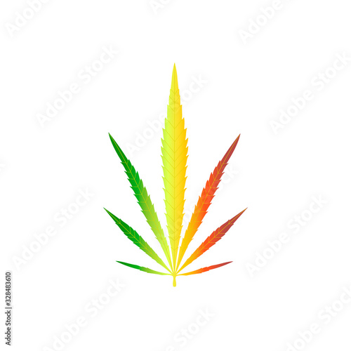 Cannabis plant isolated on white background. Realistic marijuana leaf. Marijuana leaf in color the flag of Ethiopia