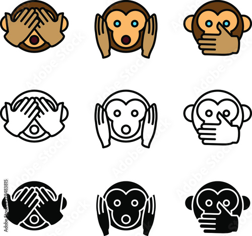 See no Evil, Hear no Evil, Speak no Evil. Vector illustration