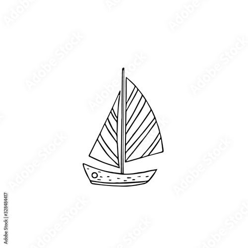 Sailboat hand drawn doodle style. water transport, sail, travel. element for design icon, postcard, poster, logo