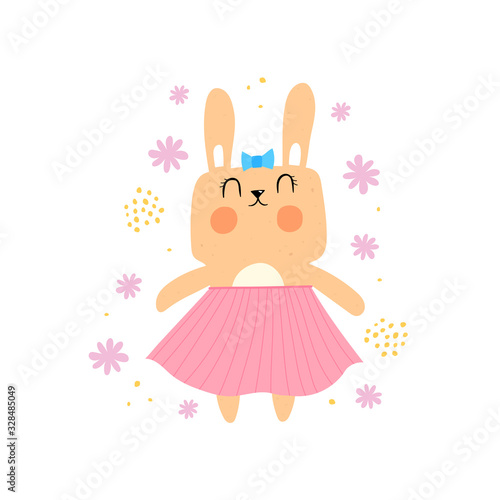cartoon bunny, decor elements. colorful illustration for kids, flat style. baby design for cards, t-shirt print, poster © Ann1988