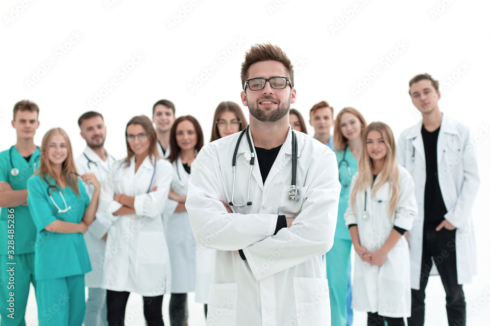 top view. a group of smiling doctors pointing at you. top view. a group of smiling doctors pointing at you.