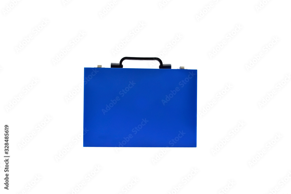 Closeup of blue toolbox or hard case isolated on white background. Closeup of blue toolbox or hard case isolated on white background.