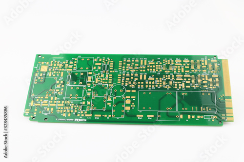Multiplied printed circuit boards PCB isolated on the white background. PCB assembly.