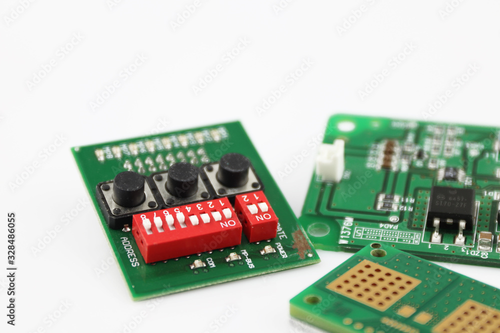 Set of electronic components isolated on white background. PCB assembly Set of electronic components isolated on white background. PCB assembly