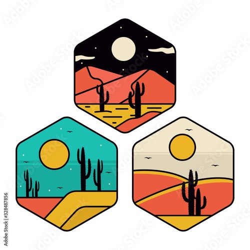 simple logo badge desert design illustration, for t-shirt prints, patches, emblems, posters, badges and labels and other uses