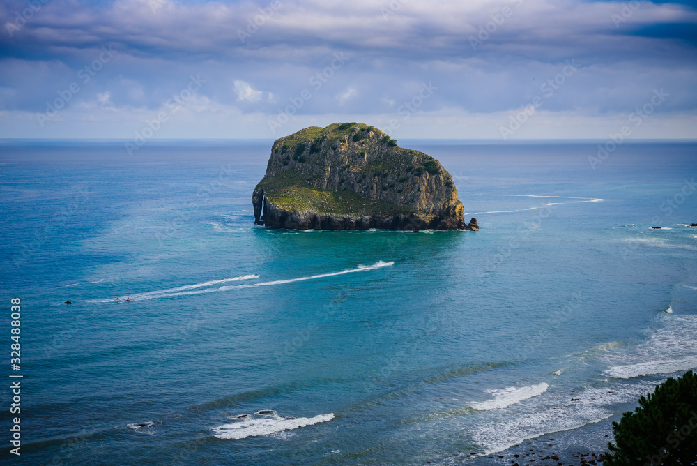 Huge cliffs near the island of Gastelugache. Basque country. Northern spain