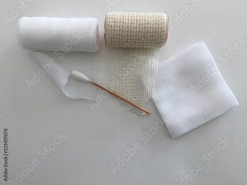 gauze ,roll gauze ,roll bandage ,swab in dressing medical healthcare wound concept with copy space