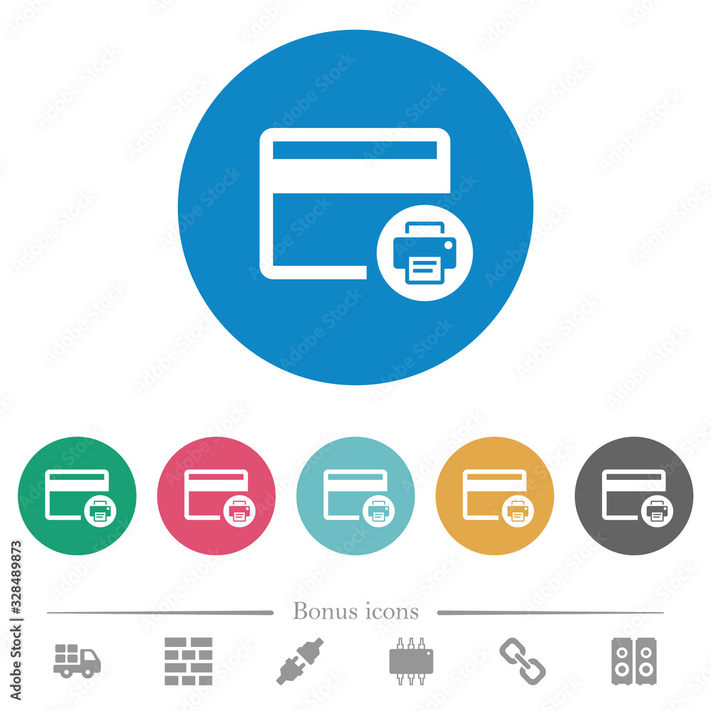 Credit card print record flat round icons Credit card print record flat round icons