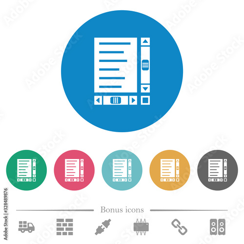 Document with content and scroll bars flat round icons