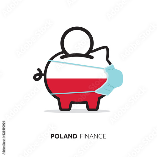 Poland healthcare cost. Piggy bank wearing a protective face mask
