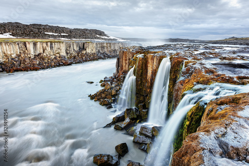 Famous Selfoss waterfall in autumn time. Jokulsargljufur National Park  Iceland  Europe. Landscape photography