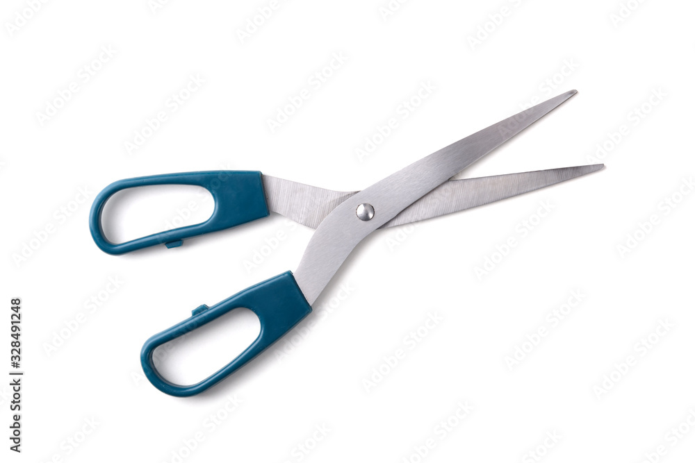 Scissors with green handle isolated on white Scissors with green handle isolated on white