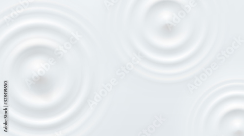 Milk circle ripples, splash water waves from drop top view on white background. Vector cosmetic cream, shampoo, milky product or yogurt swirl round texture surface template..