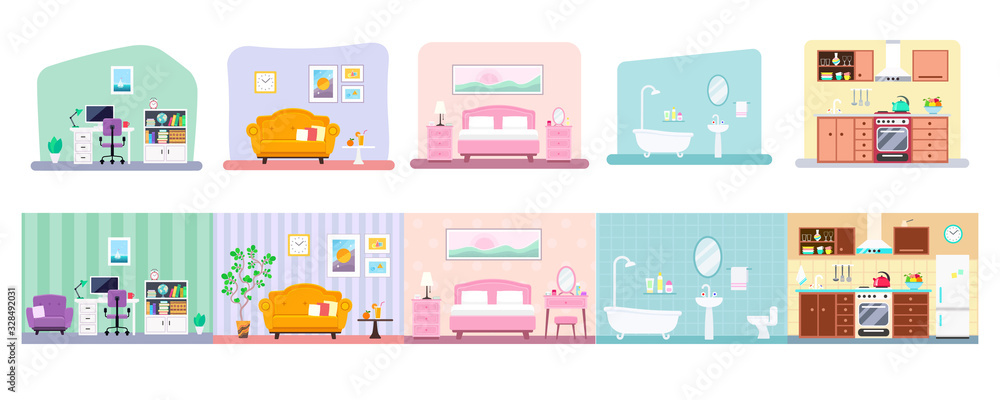 Vector collection of house rooms various design
