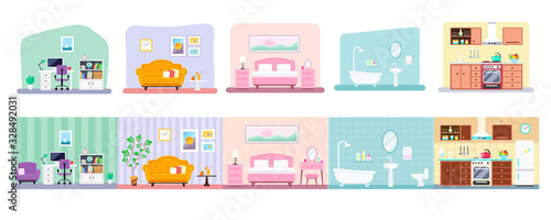 Vector collection of house rooms various design