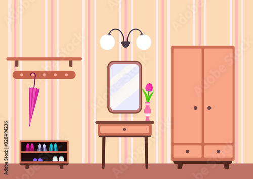 House hallway interior with furniture vector illustration