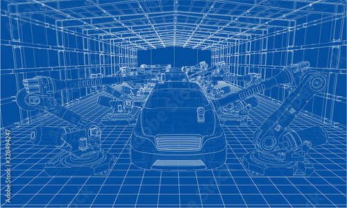 Assembly of motor vehicle. Vector