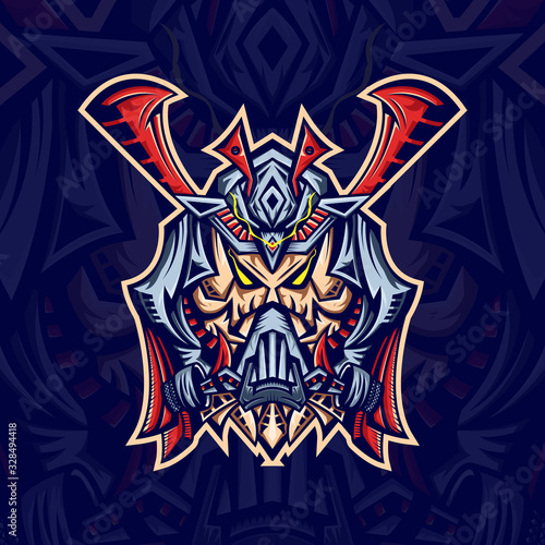 Skull samurai mask esport logo template with modern illustration concept style for badge, emblem and tshirt printing