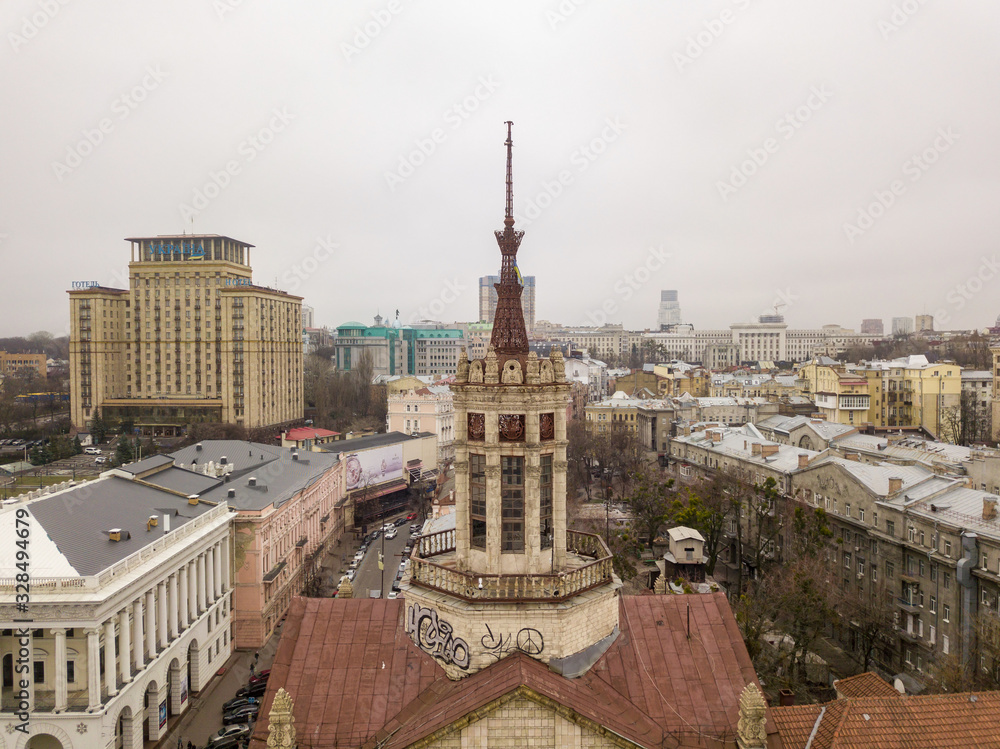 Fototapeta premium Aerial drone view. View of the buildings in the center of Kiev.