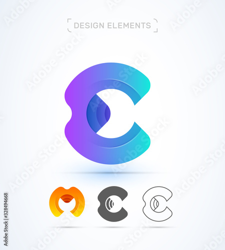 Vector letter E and M logo icon collection. Origami, fluent, flat and line style
