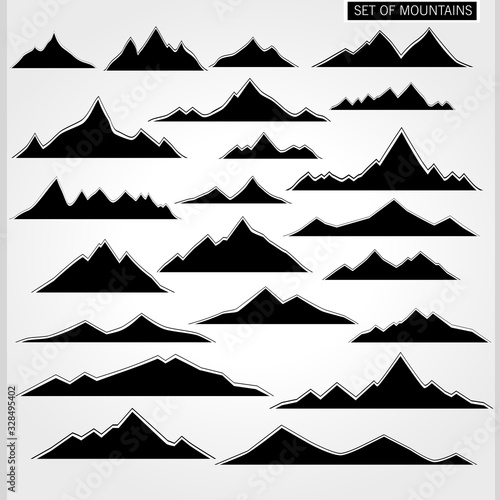 Set of vector mountains in black and white colors