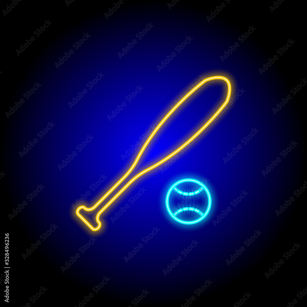 retro neon baseball bat and ball icon on black background retro neon baseball bat and ball icon on black background