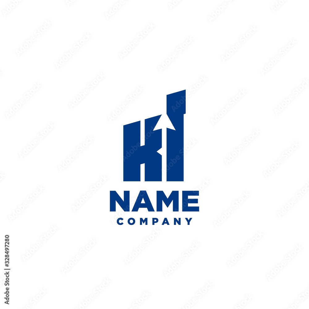 Obraz premium KI monogram logo with a negative space style arrow up design template