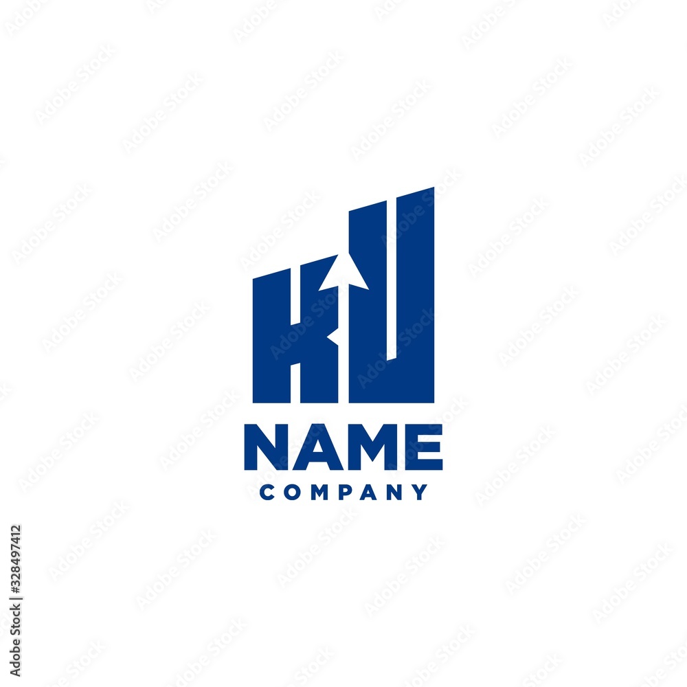 KU monogram logo with a negative space style arrow up design template KU monogram logo with a negative space style arrow up design template