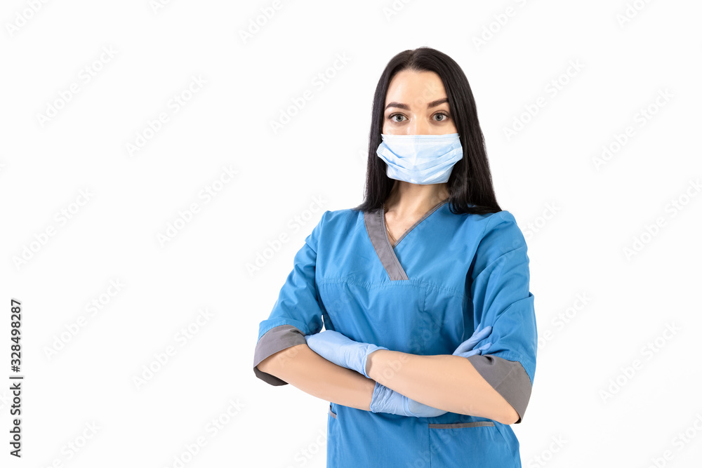 portrait of doctor in mask isolated on white background portrait of doctor in mask isolated on white background