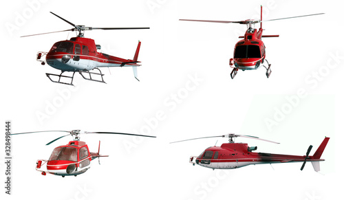 Red helicopters isolated on white background
