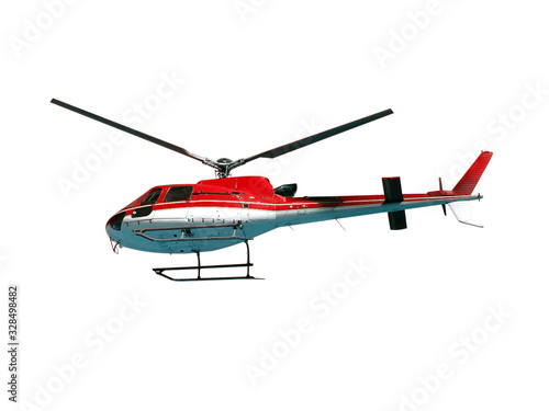 Red helicopter isolated on white