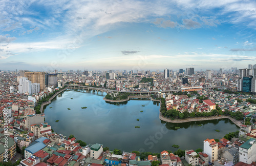 Aerial skyline view of Hanoi. Hanoi cityscape at twilight at Thanh Cong lake, Ba Dinh district photo