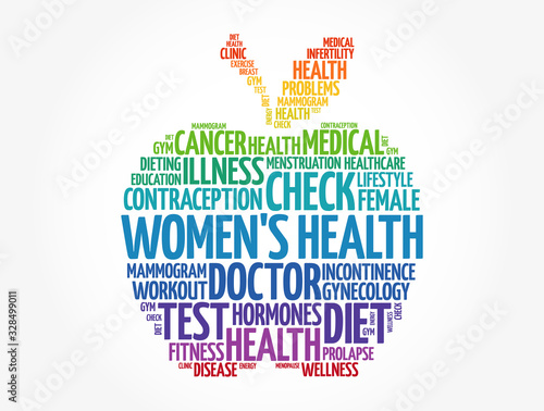 Women's Health word cloud collage, medical concept background