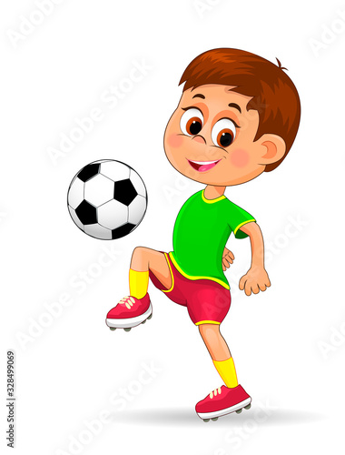 Little boy with a soccer ball.Boy soccer player with a ball. The child is dressed in sportswear of a football player. Boy with a soccer ball on a white background 