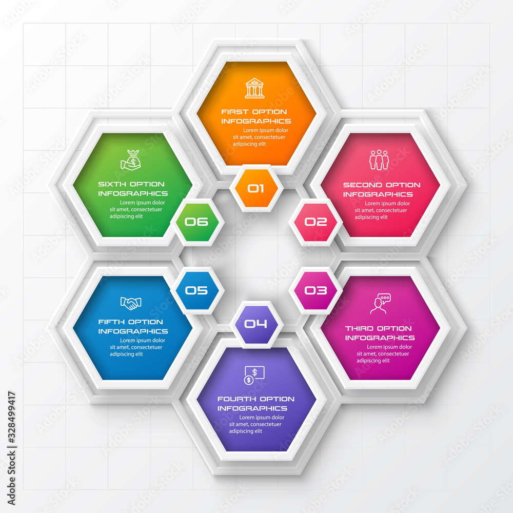 Vector illustration with 6 options,Template for graphs and diagrams,Hexagon infographic. Vector illustration with 6 options,Template for graphs and diagrams,Hexagon infographic.